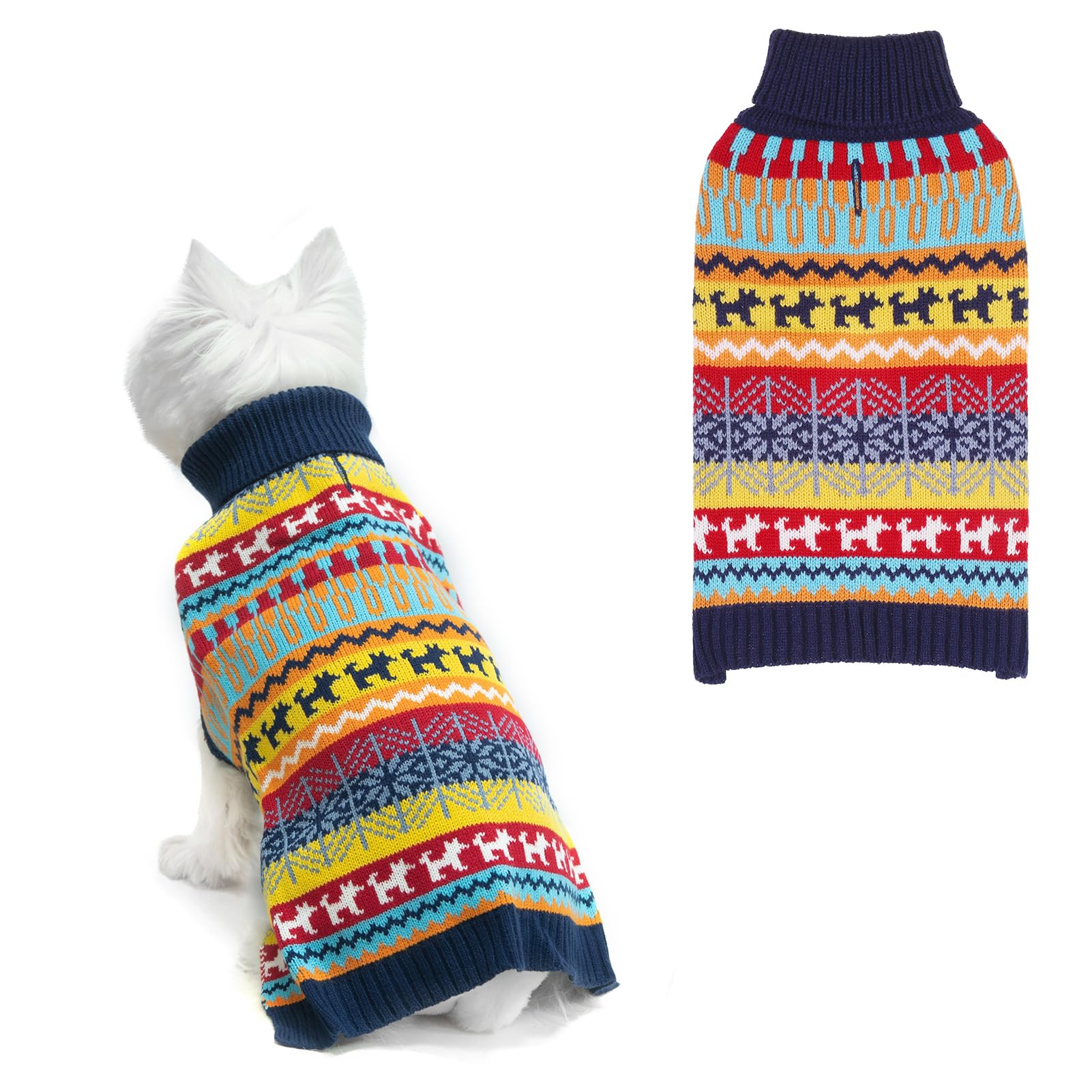 Mihachi Dog Sweater - Winter Coat Apparel Clothes with Colorful Stripes for Cold Weather