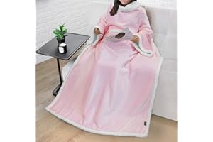 PAVILIA Sherpa Fleece Blanket with Sleeves Women Men Adult, Wearable Blanket Warm Soft Plush Thick, Hug Sleep Pod Snuggle Pocket Sleeved TV Throw Wrap, Cozy Ideas Mom Wife, Light Pink