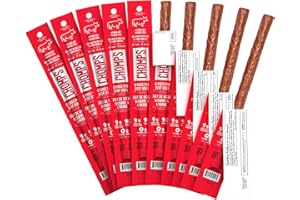 CHOMPS Grass Fed Beef Jerky Meat Snack Sticks, Keto, Whole30 Approved, Paleo, Low Carb, High Protein, Gluten Free, Sugar Free