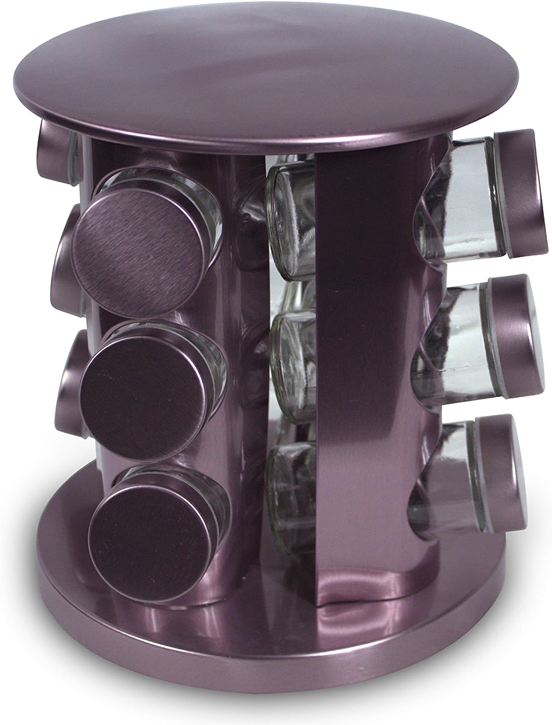 Rotating Kitchen Spice Rack Carousel 12 Jar Organizer for a Clutter Free Counter Top Stainless Steel - Grand Sierra Designs (Lavender)