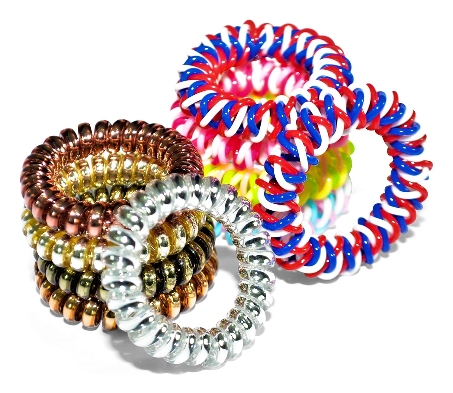 Spiral Hair Ties, Coil Hair Ties, Phone Cord Hair Ties, Hair Coils - 10 pieces,Metallic Hair Ties, Multi Color Hair Ties, Hair ties for girls and women