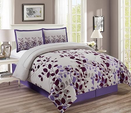 Elegant Design Purple Black Damask 4 Pcs Full Queen Comforter Set Twin Txl 3 Pcs