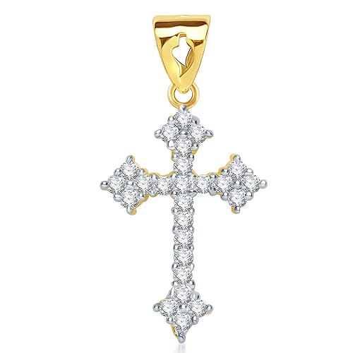 Vina Holy Cross Gold and Rhodium Plated Alloy God Pendant with Chain for Men & Women made with Cubic Zirconia - P1246G [VKP1246G]