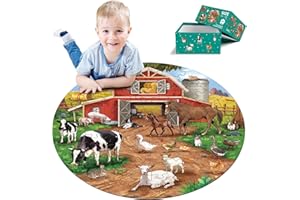 TINGINGYULI Farm Animals Round Jigsaw Puzzles,Jumbo Floor Puzzle for Kids,Large 70 Piece Barn Puzzle for Toddler Ages 3-5,Preschool Learning Educational Christmas Birthday Gift Gift for 4-8 Years Old Boy Girl