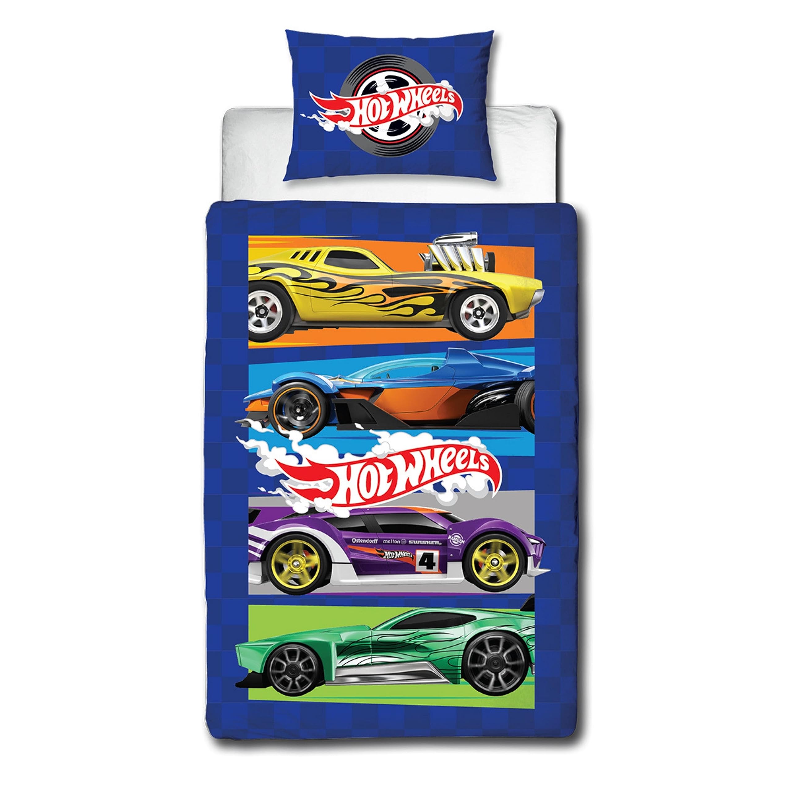 Hot Wheels Officially Licensed Beast Design Single Duvet Cover Set | Reversible 2 Sided Cars Bedding Including Matching Pillow Case | Perfect For Kids Bedroom | Polycotton, Blue