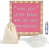 Pink Felt Letter Board with Stand, Built-in LED Lights With Tripod Stand and Wall Mount Hanger for Party Home Decor(10x10),Menu Board, 340 Letters for Custom Sign Messages, Party Planning (Pink)