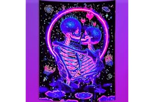 Fungarth Blacklight Skeleton Tapestry UV Skull Kissing Love Tapestries for Bedroom Aesthetic Purple Blue Flower Cute Tapestry Wall Hanging for Living Room Dorm (30” x 40”)