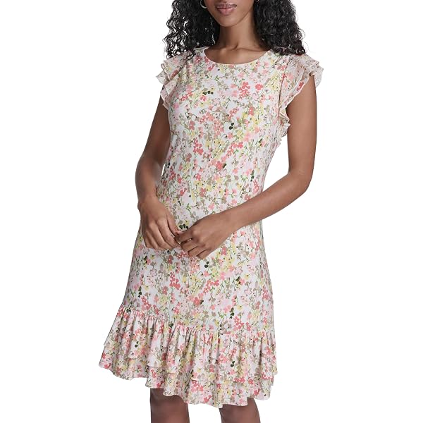 Tommy Hilfiger Womens Tiered Ruffle Shift Dress Pink 12 at Amazon Women's  Clothing store