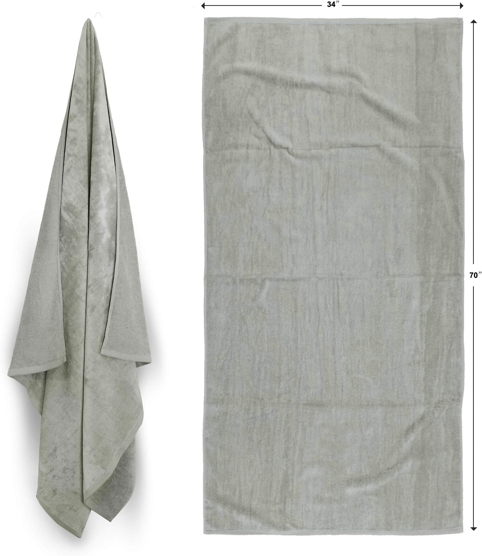 Royal Comfort Beach Towels Size 34"x70" Terry Velour Large and Heavy 19 Lb/Dz 100% Cotton (Cool Gray PMS Cool Grey 6-C)