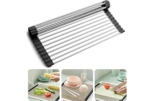 Roll Up Dish Drying Rack, 17 x 15.7 inch Over Sink Dish Drying Rack for Kitchen Counter, Stainless Steel Over Sink Dish Dryin