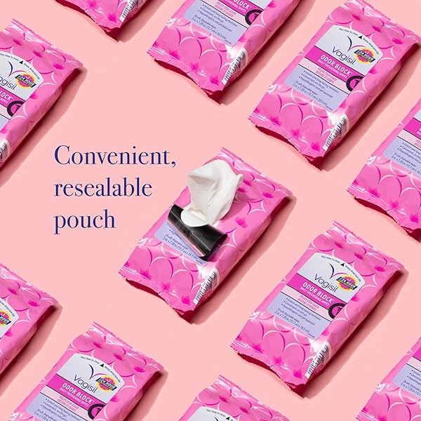VAGISIL ODOR BLOCK DAILY FRESHENING WIPES FOR FEMININE HYGIENE IN RESEALABLE POUCH, GYNECOLOGIST TESTED & HYPOALLERGENIC, 20 WIPES (PACK OF 3)
