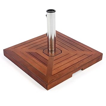 Nexos Schirmständer Sonnenschirmständer Granit eckig 46,5x46,5cm Steindicke 6cm ca. 25kg Edelstahlrohr Holzverkleidung grau b