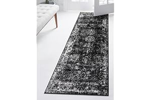 Unique Loom Sofia Collection Area Rug - Casino (2' x 6' 7" Runner, Black/ Ivory)