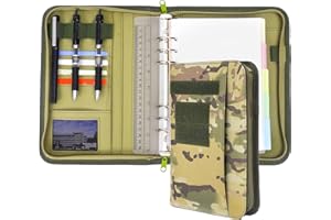 VEPKOIT Army Military Padfolio Ring Binder with Zippered Portfolio Organizer and Tactical Notebook Cover for A5 Folder, Small OCP Binder Planner for Men, 6 Ring Binder Organizer Military Notebook Cover(Multi)