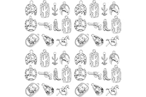 Youdiyla 60PCS Antique Silver Western Cowboy Charms Pendants Horse Hat cactus Cowboy Boot Charms for Bracelet Earrings Necklace Jewelry Making (10 Style, 6 of Each) HM672