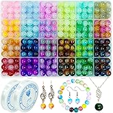 400pcs 10MM Glass Beads for Jewelry Making, 24 Colors Crystal Gemstone Beads Bracelet Round DIY Craft Beads Suitable for DIY Craft Necklace Bracelet Phone Lanyard Wedding Decor (24 Bicolors-10MM)