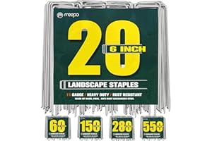 M MEEPO Garden Stakes, 20-Piece 6 Inch Never Rust Galvanized Landscape Staples, 5X Sharper Durable Stakes for Gardening, Tent, Weed Barrier, Outdoor Yard Decoration, Plant Cover