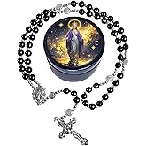 8mm Glass Pearl Rosary - Catholic Necklace for Men and Women Comes in a Metal Gift Box, First Communion Rosary Necklace as Gifts
