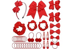 LACGO Pack of 37 School Uniform Hair Bow Accessories - Christmas Grosgrain Hair Clips Bow Headband Ribbon Alligator Ponytail Holder for Toddlers Teen Girls Christmas Party Prom (Red)