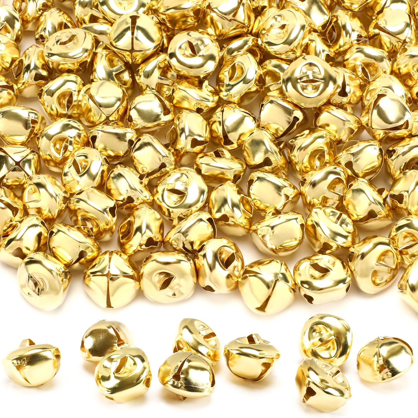 Augshy 120 Pcs Christmas Jingle Bells - 25mm Golden Craft Metal Sleigh Bells for Festival Home Decoration