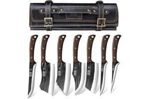 HOSHANHO Butcher Knife Set, Hand Forged Butcher Chef Knife Set with Roll Bag, Sharp Meat Cleaver Knife & Bone Chopper Knives 