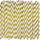 Chunspak 7.75 inch Gold/White Striped Paper Drinking Straws 1000 Counts for Cocktail, Party, Wedding - Disposable, Unwrapped