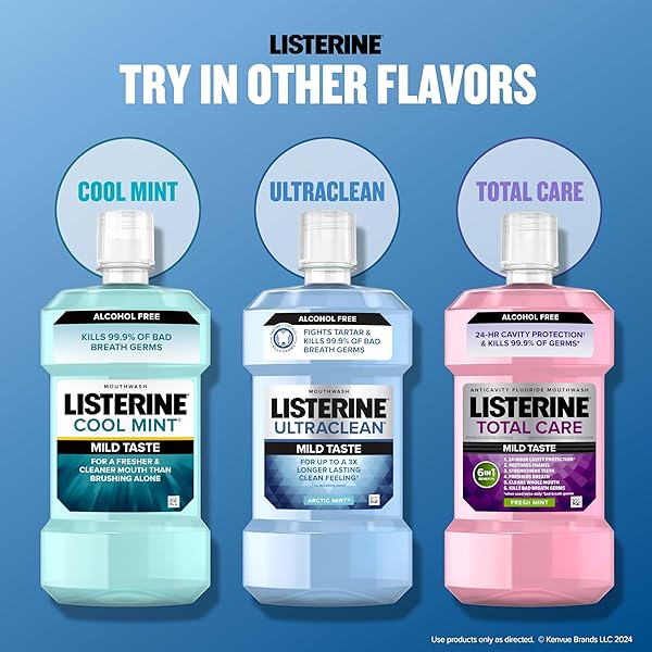 LISTERINE ULTRACLEAN ALCOHOL-FREE TARTAR CONTROL MOUTHWASH, ORAL RINSE FIGHTS STAIN BUILD UP TO HELP KEEP NATURALLY WHITE TEETH, LESS INTENSE ARCTIC MINT FLAVOR, 1L