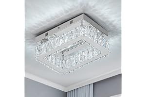 HomLaiting Crystal Ceiling Light Fixture Flush Mount Chandelier LED Bedroom Chandelier Ceiling Light Crystal Square Chandelier for Hallway Closet Foyer Bathroom Kitchen (6500K Daylight)