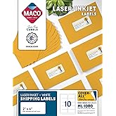MACO Printable Labels for Shipping - Laser/Ink Jet Compatible Shipping Labels, 10 per Sheet, 2" x 4", Box of 100 Pages/1000 Labels, White