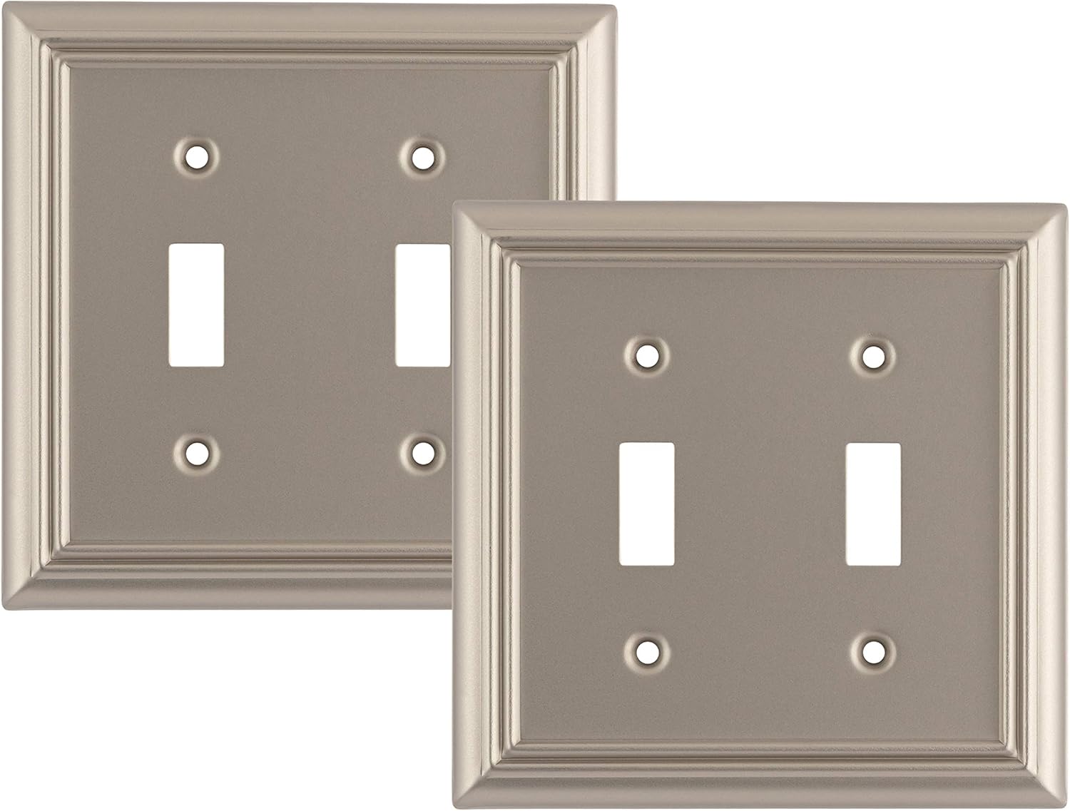 Pack of 2 Wall Plate Outlet Switch Covers by SleekLighting | Decorative Satin Nickel | Variety of Styles: Decorator/Duplex/Toggle / & Combo | Size: 2 Gang Toggle