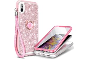 NGB Supremacy Compatible with iPhone XR Case with [Built-in Screen Protector] Ring Holder/Wrist Strap, Full Body Protection Slim Fit Shockproof Bumper Case Cover (Rose Gold)