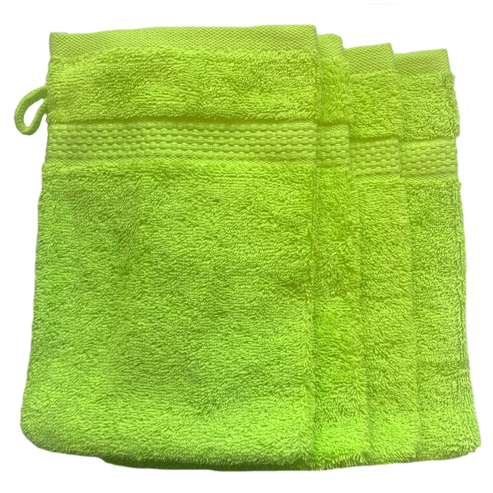 Sue Rossi Face Cloth Wash Mitt Set, 100% Organic Turkish Combed Cotton, 600GSM Thick With Hanging Loop, Size 16cm x 21cm, Flannel Glove Pack Soft & Absorbent (Lime Green, 4) — image 1