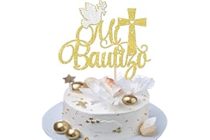 Rsstarxi 1 Pack Spanish Mi Bautizo Cake Topper Baptism Cake Decoration Golden Glitter Cross First Holy Communion Cake Pick for Religious God Bless Baptism Baby Shower Birthday Party Decoration