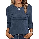 AUTOMET Women's 3/4 Length Sleeve Tops Crew Neck Casual Tunics Dressy Pleated T Shirts Summer Blouses 2026