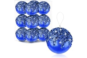 ZZHXKJHKY 12 Pcs 4 Inch Large Christmas Ball Ornaments Blue Christmas Sequin Balls Decorations Christmas Balls for Xmas Trees Wedding Party Holiday Decorations Tabletop Trees Decoration