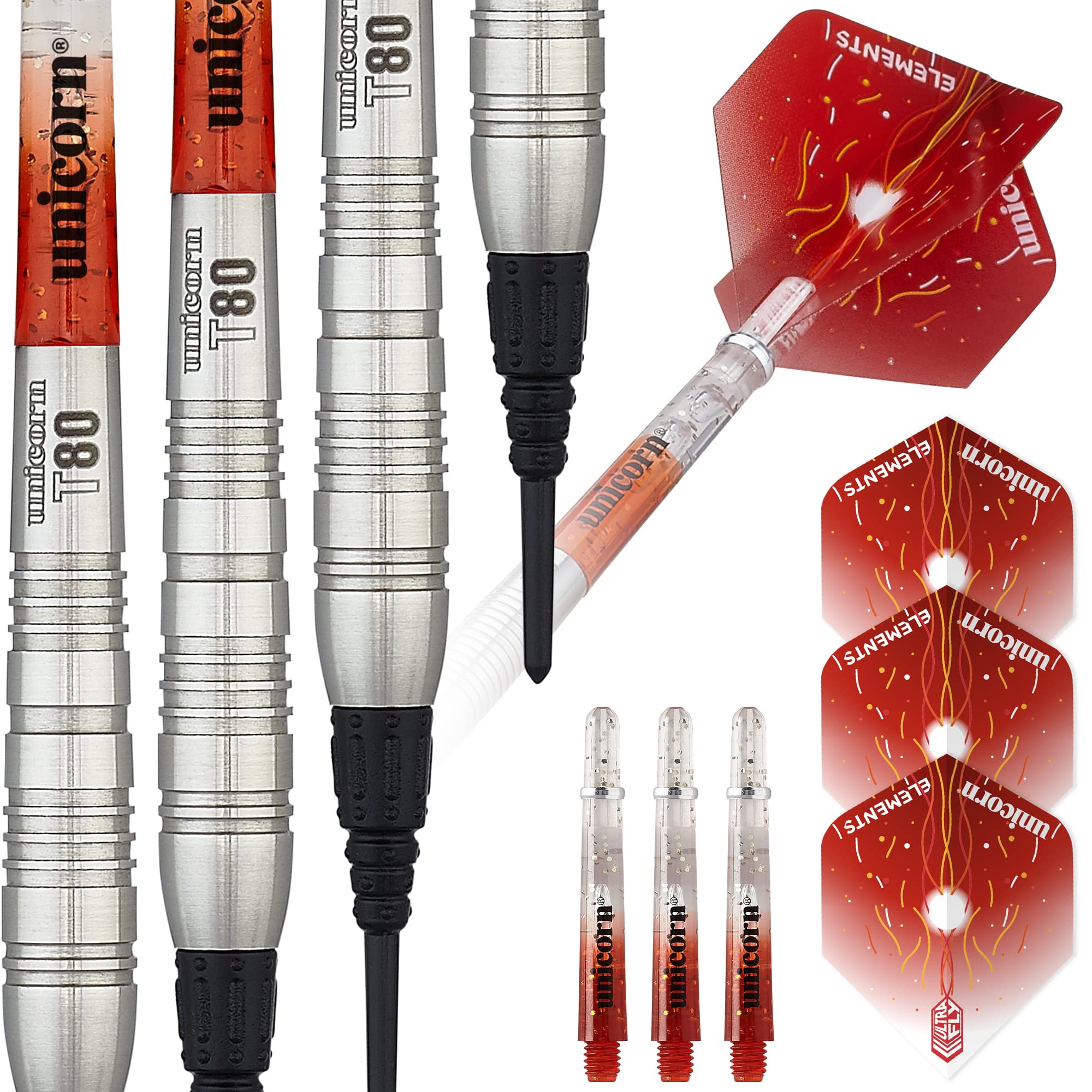Unicorn Soft Tip Professional Darts Set | Core Striker Series Style 4 | 80% Natural Tungsten Barrels | 22 g
