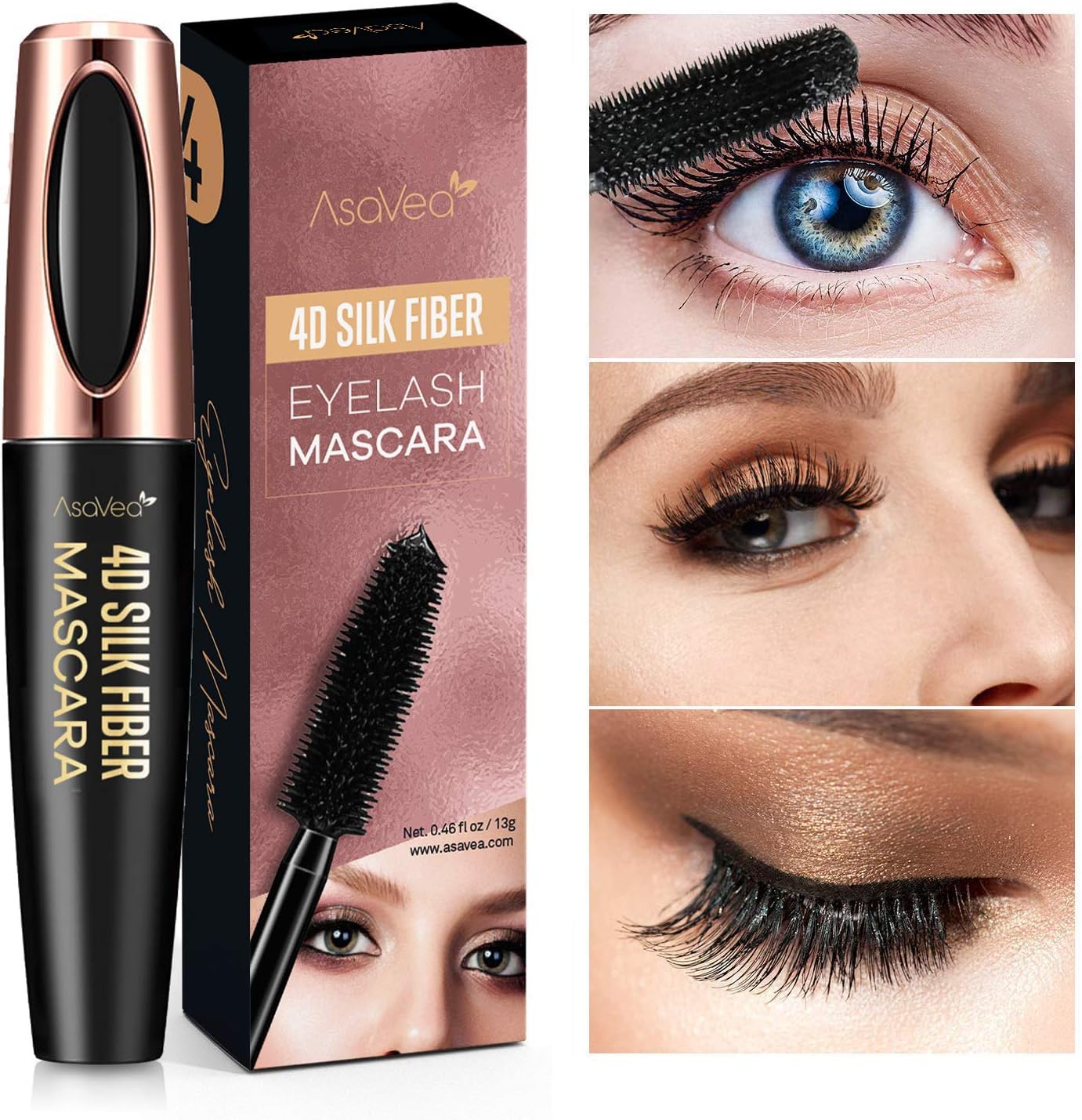 Professional 4D Silk Fiber Lash Mascara, Waterproof, Long-Lasting, No Clumping, No Smudging, Longer, Thicker, Dramatic Eyelashes, Hypoallergenic, Black
