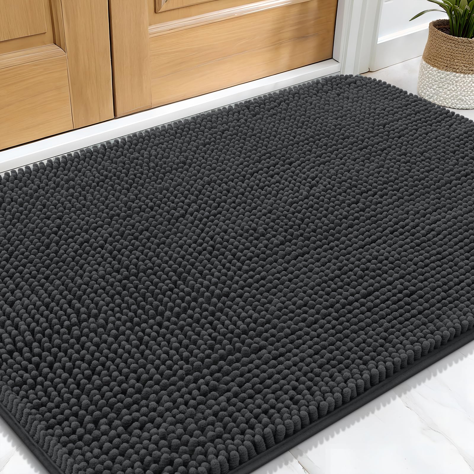 Photo 1 of OLANLY Dog Door Mat for Muddy Paws 30x20, Absorbs Moisture and Dirt, Absorbent Non-Slip Washable Doormat, Quick Dry Chenille Mud Mat for Dogs, Entry Indoor Entryway Carpet for Inside Floor, Dark Grey