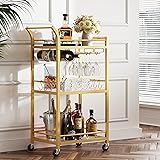 TUTOTAK Bar Cart, Home Bar Serving Cart with 3-Tier