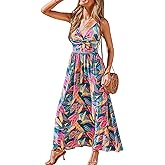 CUPSHE Women's Maxi Dress Floral Print Twisted V Neck Sleeveless Long Dress Summer Casual Dress