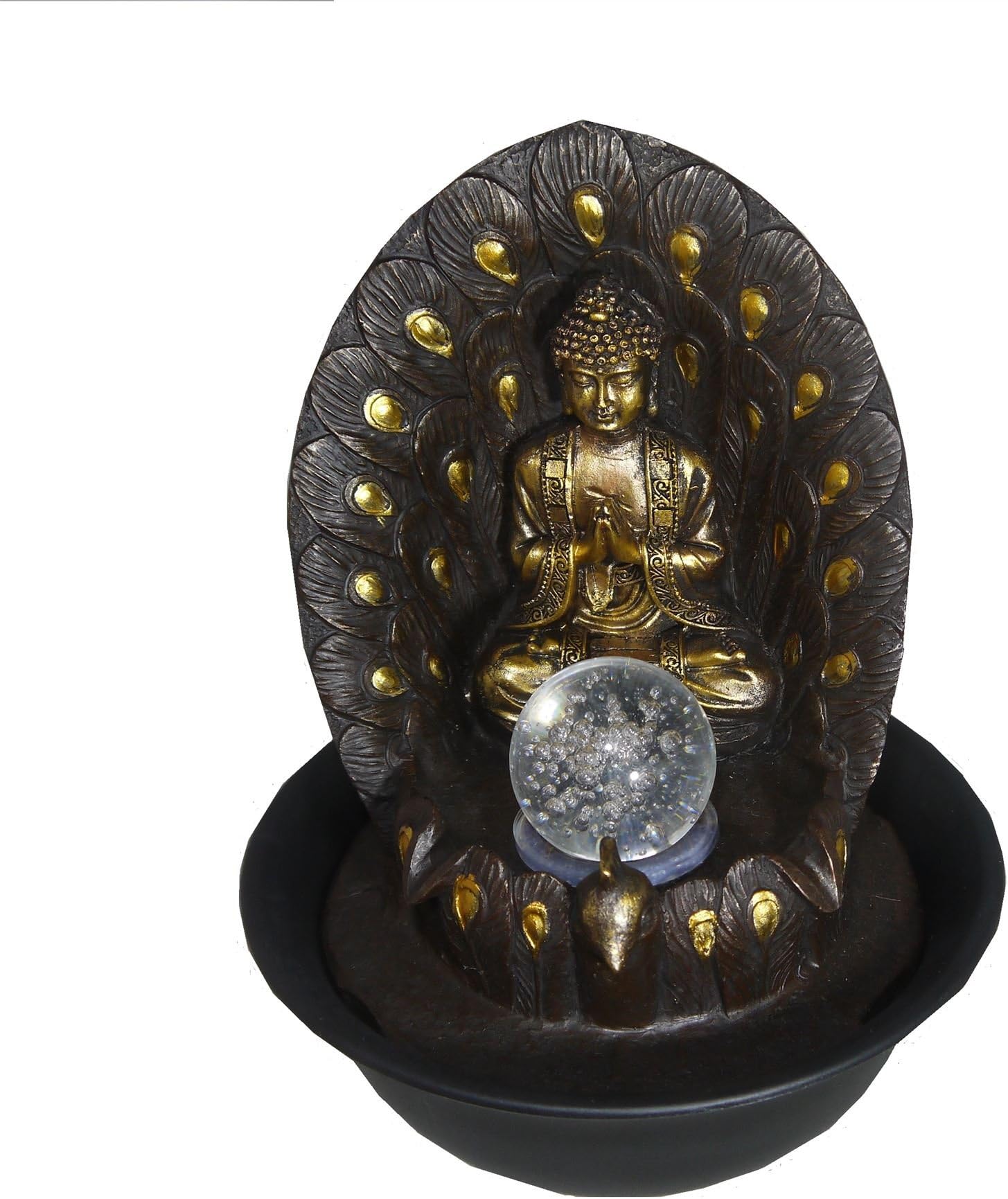 Chico Cascading Buddha Indoor Table Top Water Feature + Spinning Ball & LED Lighting