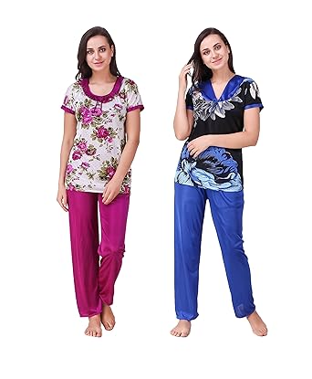 printed satin night suit