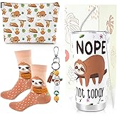 Keluna Sloth Gifts for Women Girls - 4Pcs Sloth Gifts Set 20oz Stainless Steel Tumbler with Lids Straw Cute Animal Makeup Bags Socks Keychain for SlothLovers Friends Birthday Christmas Presents