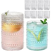 ZMOWIPDL Vintage Hobnail Drinking Glasses Set of 8,Clear 12 oz & 15oz Highball Glass Cups, Kitchen Drinkware Glassware,Embossed Water Tumbler,for Beer,Cocktail,Whiskey,Juice and Various Mixed Drinks
