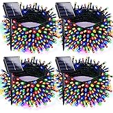 4pk Multi-Colored Solar Christmas Lights Outdoor Waterproof, 400 LED 132 FT Solar Powered LED String Lights Green Wire with 8 Modes, Solar Fairy Lights for Xmas Tree Party Wedding Garden Decorations