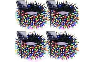 EXF 4pk Multi-Colored Solar Christmas Lights Outdoor Waterproof, 400 LED 132 FT Solar Powered LED String Lights Green Wire with 8 Modes, Solar Fairy Lights for Xmas Tree Party Wedding Garden Decorations