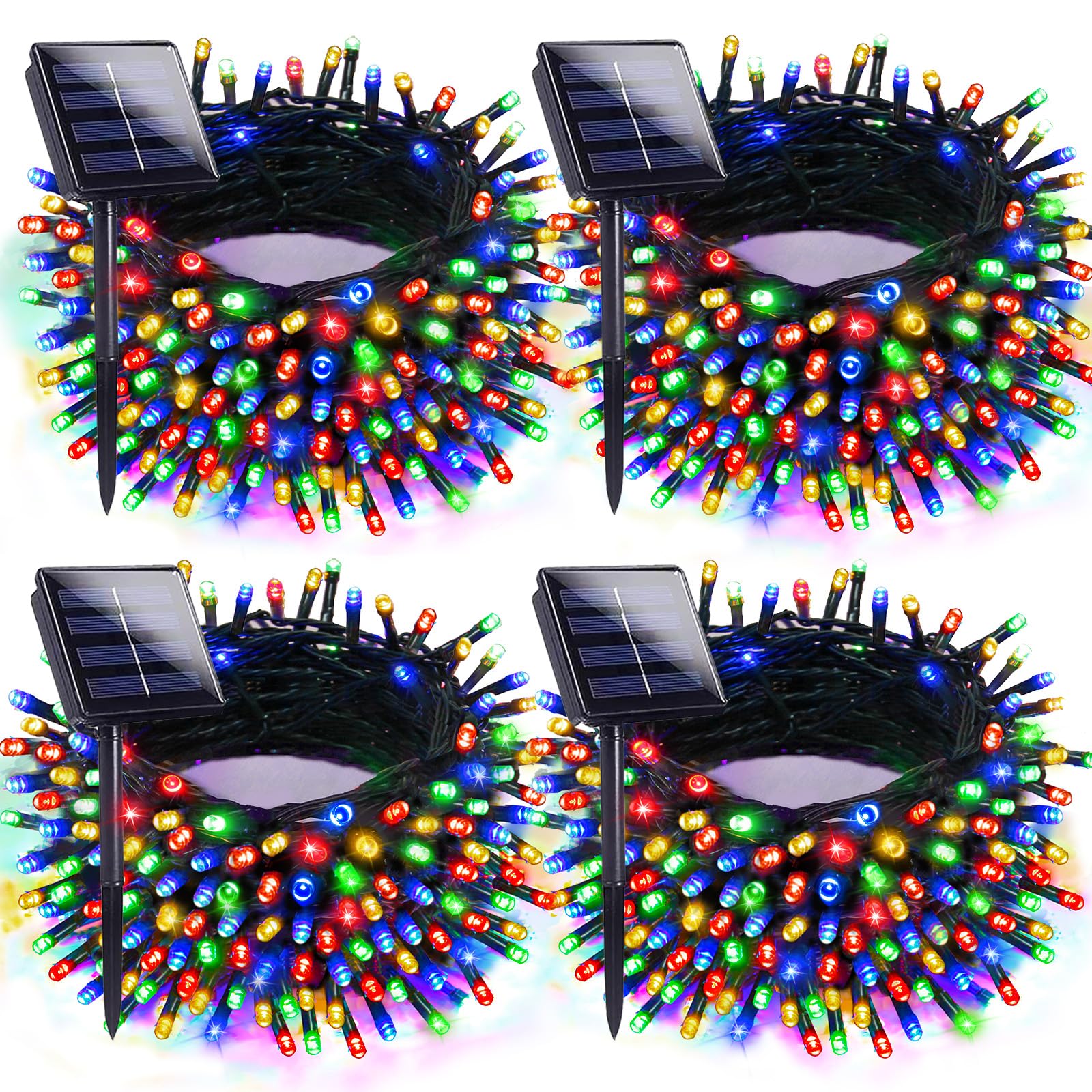 Photo 1 of 4pk Multi-Colored Solar Christmas Lights Outdoor Waterproof, 400 LED 132 FT Solar Powered LED String Lights Green Wire with 8 Modes, Solar Fairy Lights for Xmas Tree Party Wedding Garden Decorations