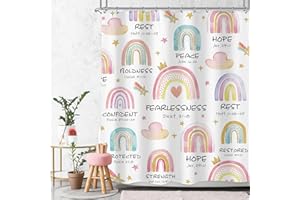 Ufeela Kids Girl Rainbow Shower Curtain Bible Verse Scripture Boho Inspirational Quote Christian Cute Cartoon Colorful Muted Cloud Bathroom Set 60Wx72L Inch Bath Curtain Bathtub Accessories Home Decor