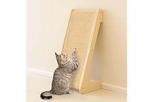 PETKARAY L Shape Cat Scratcher, Sisal Kitty Scratching Ramp, Vertical Scratch Pad for Indoor Cats, 25.2" Furniture Protector with Catnip, Classic
