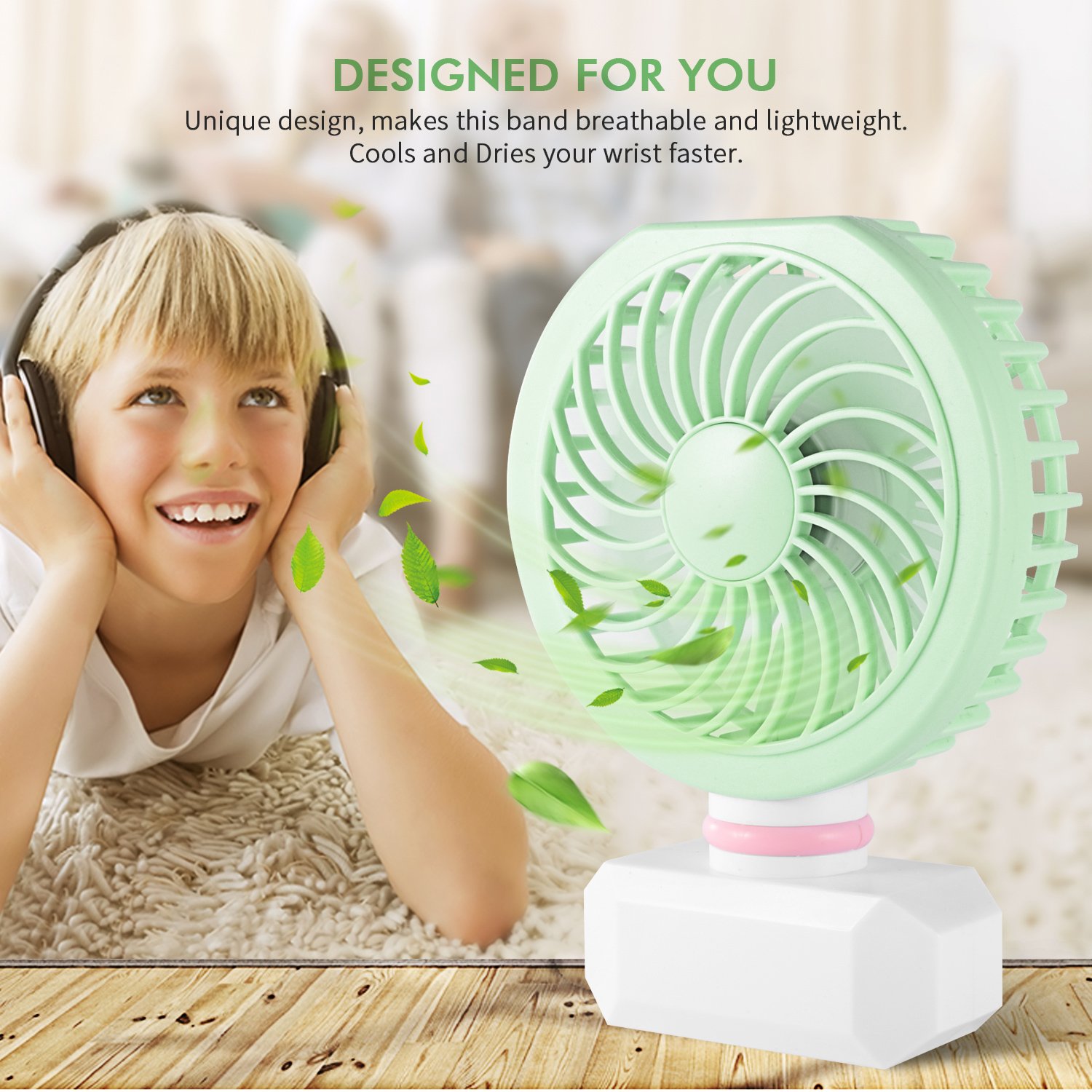 HANKCLES Mini Handheld Fan Perfume Series 3 Adjustable Speeds Setting Personal Portable Desktop Fan with USB Rechargeable (Mint Green)